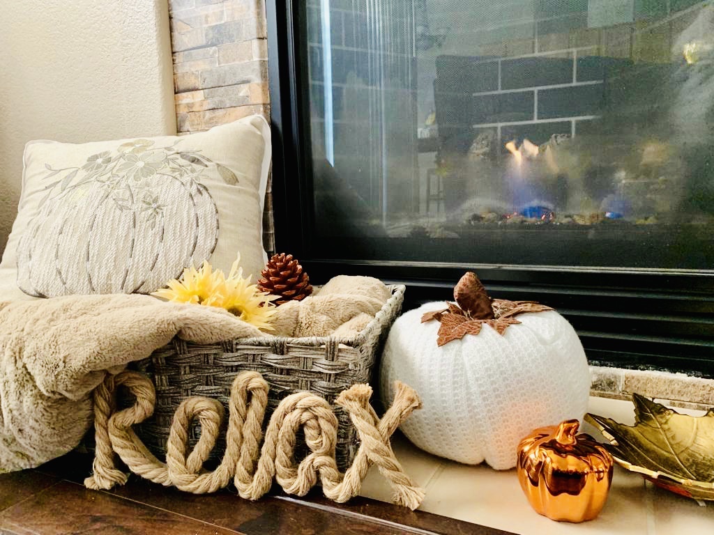 My fireplace area decorated for fall.
